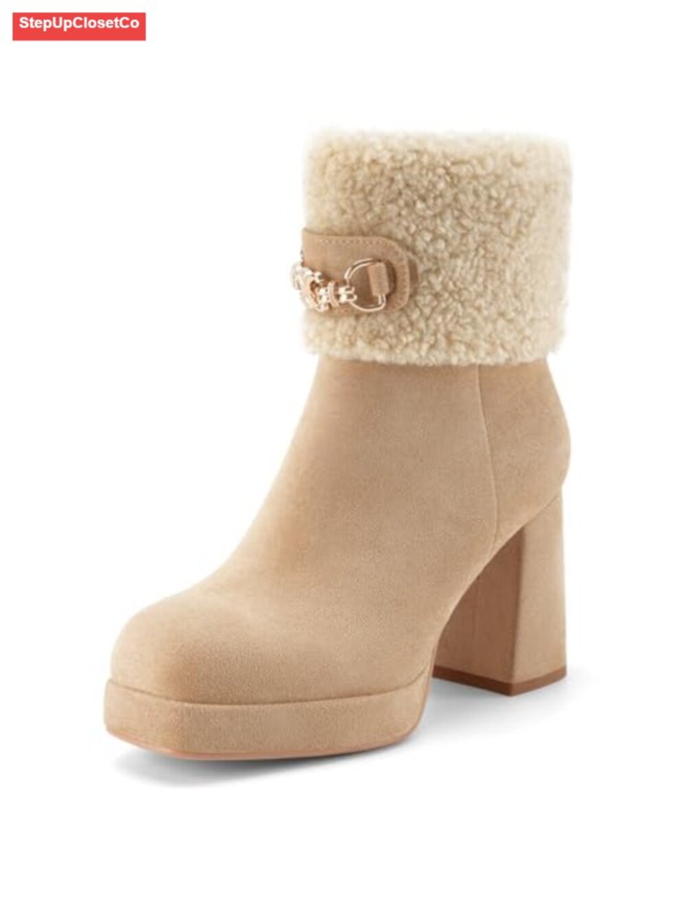 Platform Chunky Heel Square Toe Faux Shearling Ankle Boots
